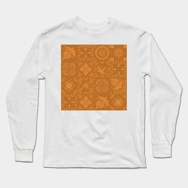 Dark Gold Talavera Tile Pattern by Akbaly Long Sleeve T-Shirt by Akbaly
